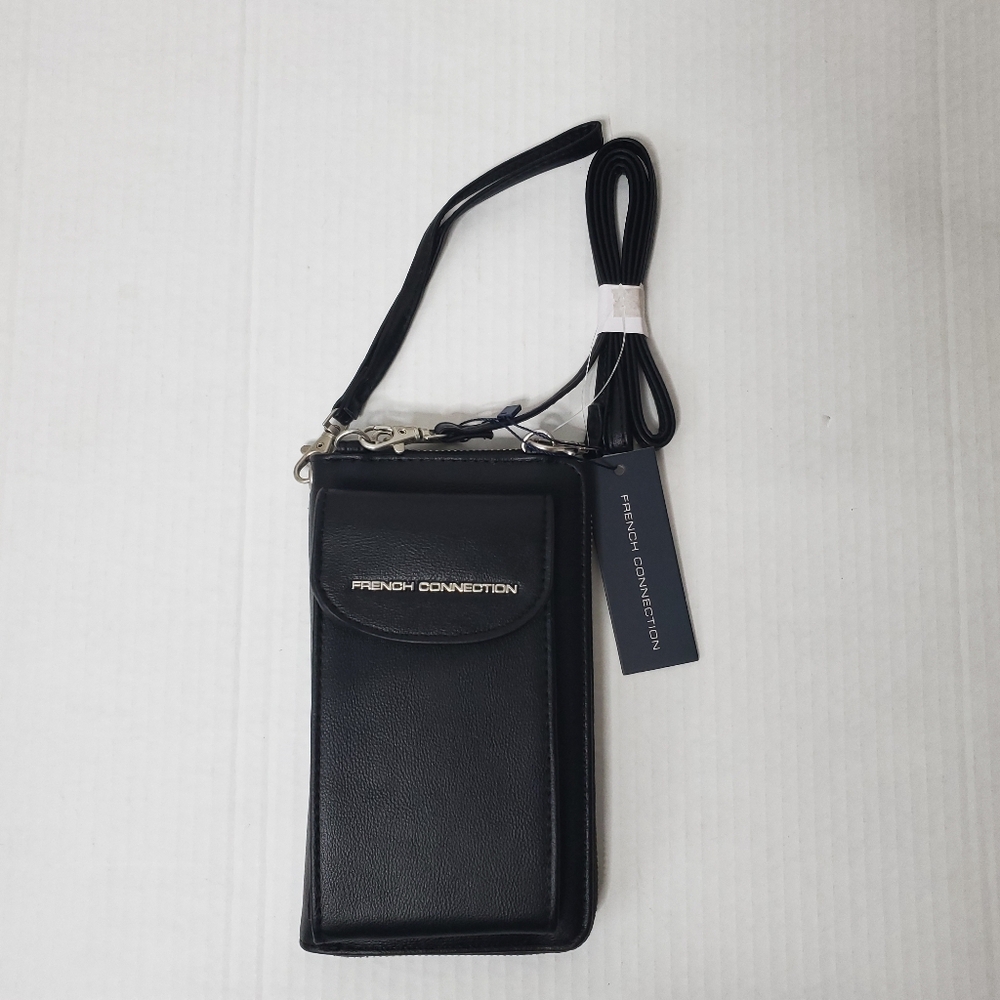 French Connection Womens Crossbody Bag Wrislet Black Wallet Phone Holder